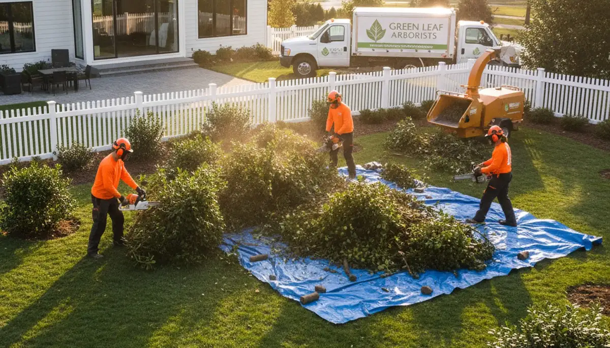 Crew performing professional shrub removal in Los Angeles, CA yard with Chop Chop Tree equipment