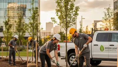 Arborists planting new trees on residential property in Los Angeles, CA for Chop Chop Tree service