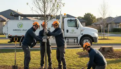 Arborist planting new tree in Los Angeles, CA yard for Chop Chop Tree planting service