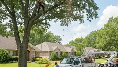 Arborist pruning tall tree branches in Los Angeles, CA for Chop Chop Tree professional tree service