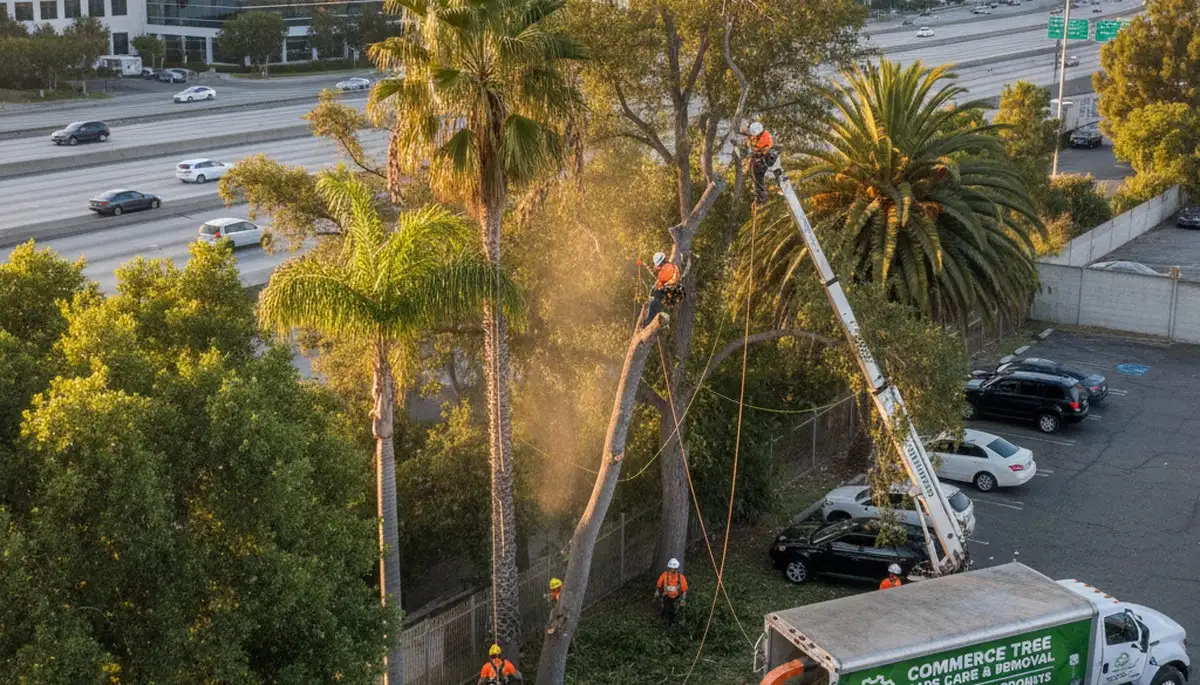 Professional tree removal service in Los Angeles, CA safely cutting and clearing large trees