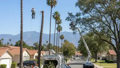 Professional tree removal service in Los Angeles CA safely cutting and clearing large residential trees