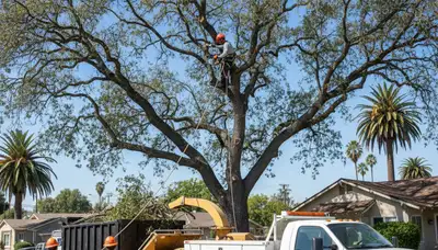 Professional tree removal service in Los Angeles CA safely cutting and clearing large trees