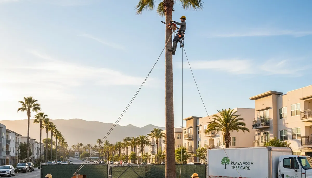 Professional tree removal service in Los Angeles CA safely cutting and clearing large oak tree