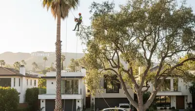 Professional tree removal service in Los Angeles, CA clearing large oak safely